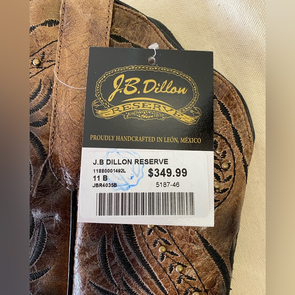 NWT J.B. Dillon Reserve Brown and Black Embroidered Leather Cowboy Boots W11 - Picture 8 of 13